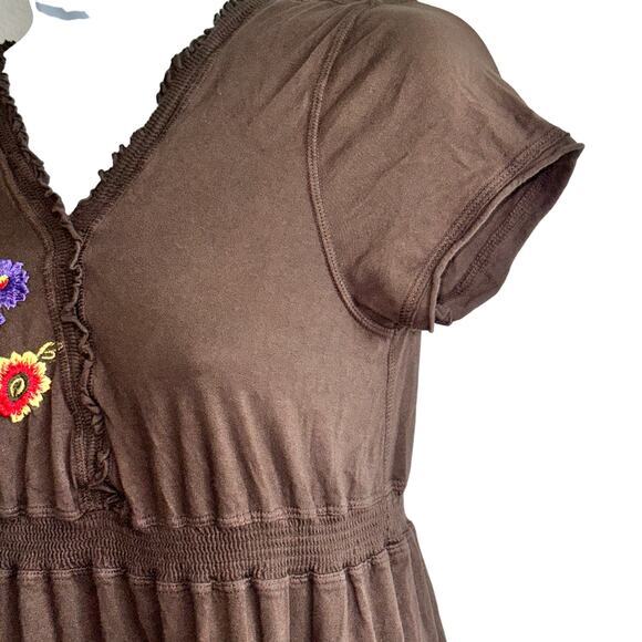 Johnny Was S brown Flora Embroidered Short Tiered‎ Dress - Picture 7 of 13